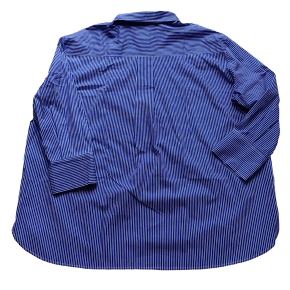 NWT ISAAC MIZRAHI Classic Blue &White Stripe Sateen Cotton Button Down Shirt - Picture 3 of 5